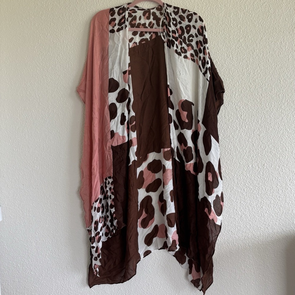 Pink Brown White Animal Print Color Block Women's Shawl By Comfy luxe One Size